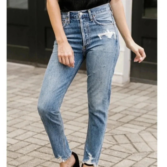 Agolde Blue Jeans Jamie Classic High Rise Distressed 25 - Picture 3 of 13